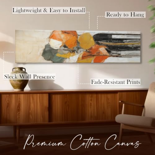 Image of Large Stretched Canvas Painting, Panel Wall Painting Colorful Abstract Luxury Paintings for Home Decoration, Living room, Bedroom and Office Decor (Orange, 12x46 Inch)
