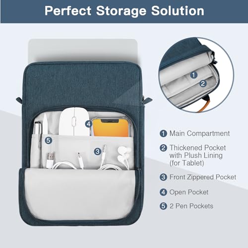 Image of MoKo 15 Inch Laptop Sleeve Bag Carrying Case with Shoulder Strap Handle | Fits Mac Air 15-inch M5, Mac Pro 14-inch M5 /M5 Pro /M5 Max and Galaxy Tab S9 Utra 14.6-inch, Indigo