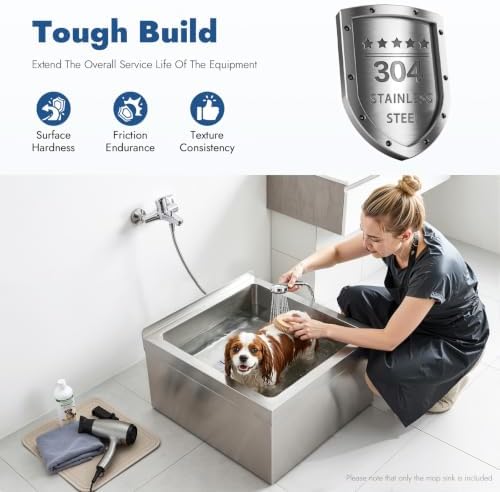 24" x 24" x 13" Commercial Floor Mop Sink, 304 Stainless Steel Utility Mop Basin, Wall Mount Mop Service Basin with Drain Hose for Laundry Room, Restaurant and Utility Room, Silver — view 4