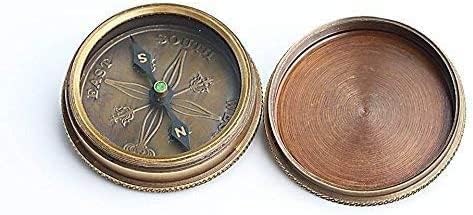 Brújula magnética vintage náutica antigua direccional con grabado de cita famosa y estuche de cuero miniatura 4
