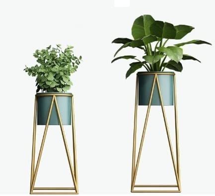 Image of AMASS HANDICRAFTS Planters for Indoor Plants Metal Planters with Stands & Indoor Plant Pots for Indoor Plants & Mid Century Plant Stands with Pots & Plant Pots Indoor Planter Set of 2 (Blue)