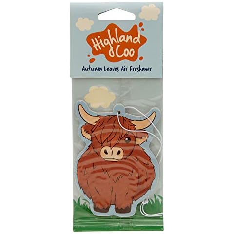 Puckator Autumn Leaves Scented Air Freshener Scottish Highland Coo Cow for Car Office Gym Locker Home, Pack of 1, Hanging Design, Height 9.5cm Width 7cm Cover