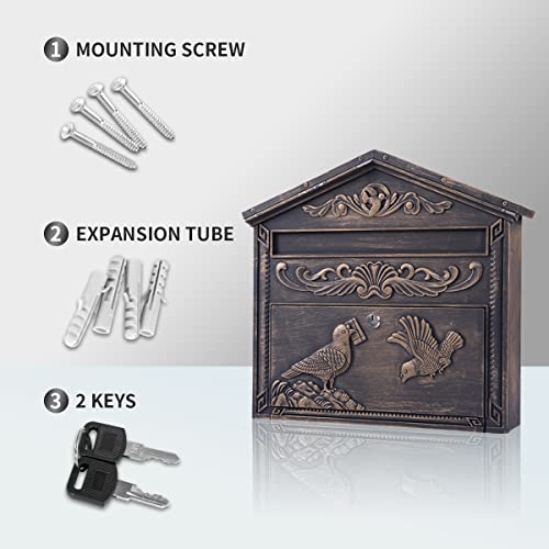 Yoocabinet Mailbox Wall Mount,Large Capacity Locking Mailbox For Outside, Rust-Proof Aluminum Hanging Secured Postbox, Security Key Drop Box,15.35 "X 16.54 "X3.74 Retro,Me005 #TOP5