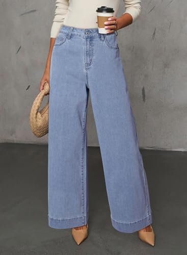 Image of Dokotoo Women's Casual High Waisted Jeans Stretch Wide Leg Loose Denim Pant