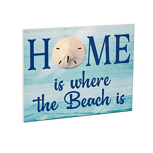 JennyGems Beach House Decor, Home Is Where the Beach Is Wooden Sign, Coastal Farmhouse Wall Art, Sand Dollar, Made in USA