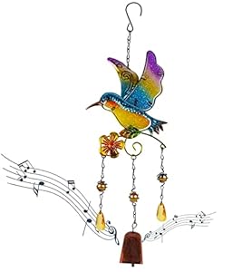 Buntes Kolibri Glockenspiel aus Metall, Vogel Glocke, Suncatcher 43cm | Geschenk-Windspiele