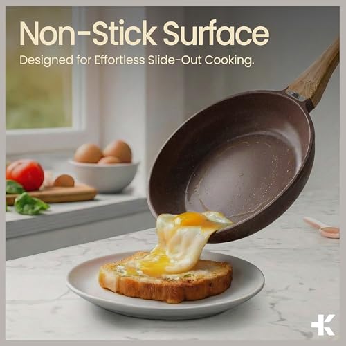 Bakken Master 20 Piece Cookware Set - Pots and Pans with Handle Grips and Tempered Glass Lids, With 6-piece Bakeware Set, Nonstick Granite Coating, Ceramic Max Temperature (Up To 500°F), Brown Marble by BAKKENMASTER - Used condition - Image 3