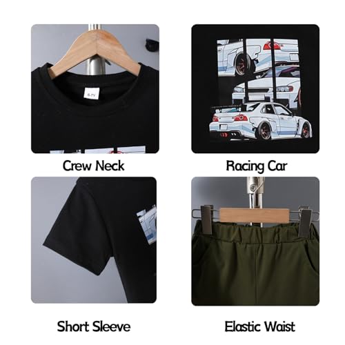Image of OLMRJKD Boys 2 Piece Outfits Short Sleeve Colorblock T-shirt and Shorts Summer Casual Clothes for 6-12 Years