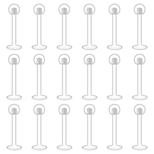 Mayhoop 18 Pcs Piercing de Lèvre Oreille 16G Acrylique Flexible Clair Piercing Anneau de Lèvre Retainers Studs de Tragus Cartilage Helix Daith Femme Homme...