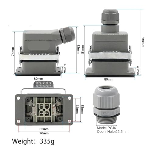 Conector de alta resistencia para automatización industrial con enchufe rectangular 16A 2
