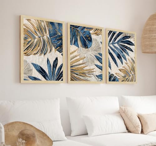 Image of ArtX Paper Leaf Paintings For Wall Decoration, Home Decor Wall Art, Hotel Wall Painting for Living Room, Multicolor, Natural Wood Color Frames, 12.0 x 18.0 inch, Set of 3