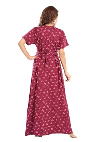 Image of Fabme Women's Full Length Printed Pre and Post Pregnancy Pure Cotton Nursing Nightdress Nighty