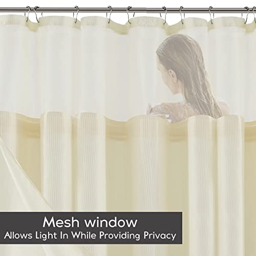 Dainty Home Waffle Weave Long Shower Curtain Liner Ivory 70" x 72" Fabric Snap-in Liner Mesh See Through Top Waterproof Fabric Shower Curtain - Image 4