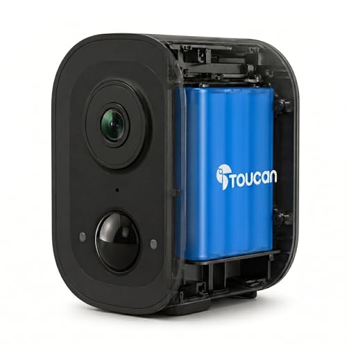 TOUCAN Camera, 2K Wireless Home Security Camera, Battery Powered Indoor & Outdoor Camera with Night Vision, Motion Detection, 2-Way Audio, Free 24-Hour Cloud Storage, Works with Alexa & Google Home