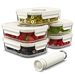 Unique Impression 5 Pack 1040ml Glass Vacuum Food Storage Containers with Date Tracker & Pump - Airtight Vacuum Containers with Lids - Oven,Microwave and Fridge/Freezer Safe - Leak Proof