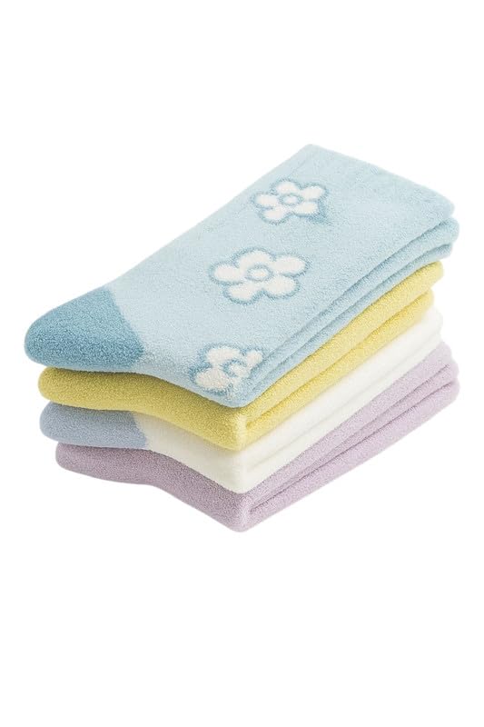 khillayox Women’s Winter Wear Fuzzy Crew Socks – Soft Warm Woolen Plush Fluffy Cozy Socks with Cute Flower Design-picture-52