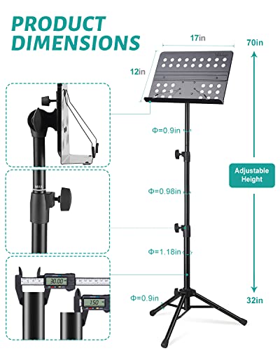 70 In Vekkia Sheet Music Stand-Metal Professional Portable Perforated Music Stand With Carrying Bag,Folding Adjustable Music Holder,Super Sturdy Suitable For Instrumental Performance & Band & Travel #TOP1