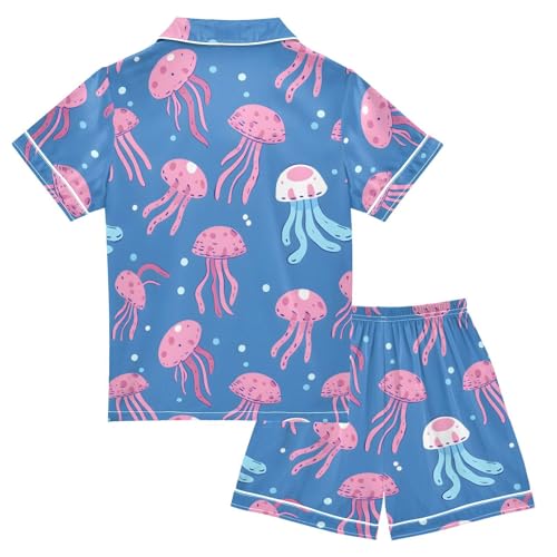 Jellyfish Pattern Pajamas Set Summer Button Down Sleepwear Pjs Sets Comfy Loungewear2