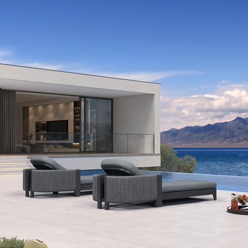 Purple Leaf Outdoor Adjustable Reclining Chaise Lounge Chairs with Cushion Grey