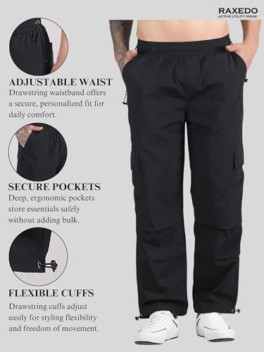 Image of Men's Water-Resistant Parachute Pants | Mens Bottom Wear | Cargo Pants for Men | Korean Pants for Man | Baggy Trackpants | Lightweight Multi-Pocket Utility Fit - Freedom to Move & All-Day Comfort