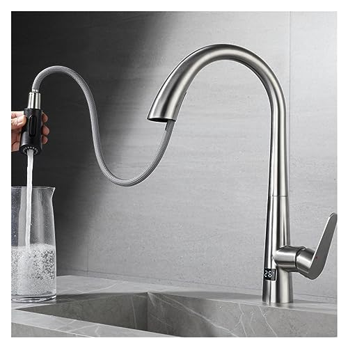 Grifo de cocina digital extraíble monomando de acero inoxidable 304 frío caliente dos modos 5