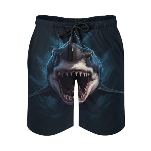 Men's Sharks Swim Trunks, Quick Dry Beach Board Shorts with Mesh Lining and Pockets3