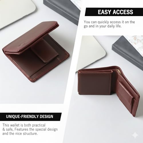 Image of VEMILIO Vegan Leather Wallet for Men & Women | 6 Card Slots | ID Window | Coin Pocket | 2 Hidden & 2 Currency Compartments | Durable Slim Bifold Purse (Dark Brown)