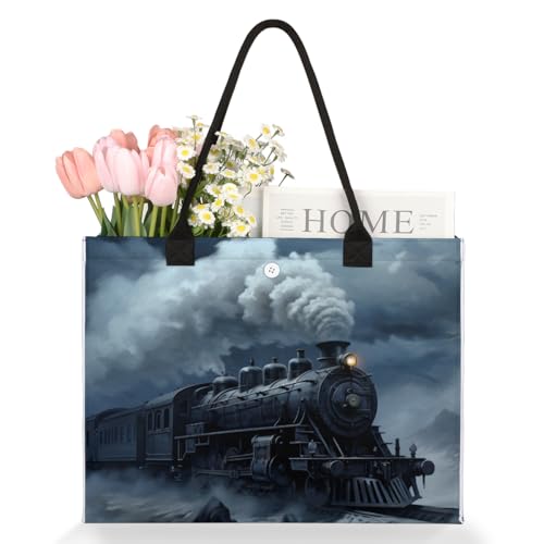 Night Winter Train Tote Bag for Women Large Beach Bag Reusable Tote Bags for Work Travel Beach Shopping3