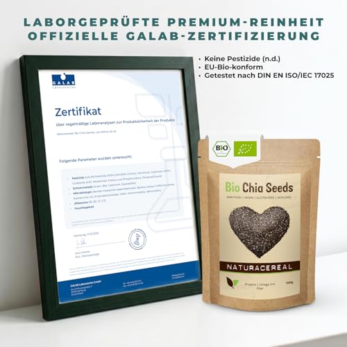 Chia Samen Bio 500g – Naturacereal Bio Chiasamen – Vegan, glutenfrei & ballaststoffreich – Hochwertiges Superfood mit Omega-3 & pflanzlichem Protein – perfekt für Smoothies, Müsli & Backen