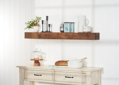 Drakestone Designs 24-Inch Floating Wall Shelf, Farmhouse Style Decorative Bookshelf for Bedroom, Bathroom, Kitchen, Living Room, and More, Solid Wood, 4" H x 24" W x 6.25" D, Walnut Finish, 2-Pack - Thumbnail 5