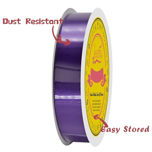 Image of Purple Double Face Satin Ribbon 1 inch X 50 Yards Spool Bright Colors Very Suitable for Weddings Gift Package Wrapping Dancer Wand Sewing Party Hair Bow Invitation Decorations and More