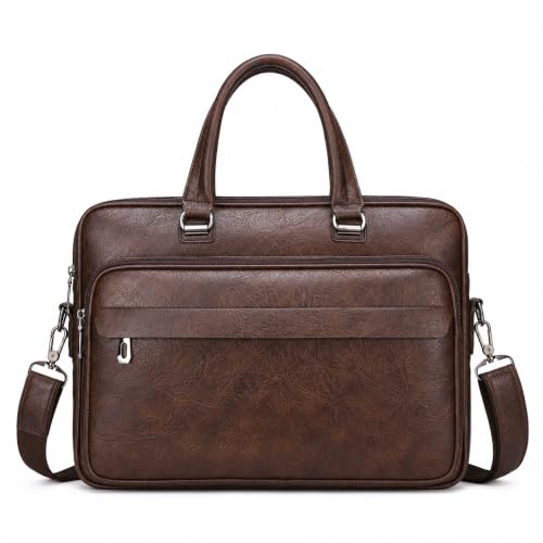 Image of Men's Leather Laptop Bag 15 IN, Water-Resistant Briefcase Messenger Bag for Work, Business, Shoulder Crossbody Office Satchel