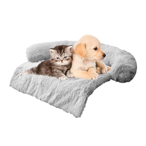 Image of Calming Dogs /Cats Bed Mats, Dog Pad Washable Removable Couch Cover, Plush Long Fur Mat for Pets, Waterproof Lining, Perfect for Small, Medium and Large Dogs and Cats (Light Gray, 34 inchx30 inch)