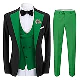 Cloudstyle Mens 3 Piece Suit Contrast Colour Fashion Coat Single Breasted Vest Jacket Pants Sets Green