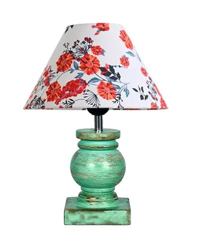 Image of Homesake Small Table Lamp with Green Wooden Base, E27 Holder Bedside Night Lamp for Bedroom Living Room, Decorative Study Desk Lamp Office, Warm Ambient Lighting for Home Decor, Gift, (Marigold)