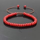 HYXC Chakra Armband, Natürliche Rote Stein-Armbänder, Abakus-Perlen, Energie-Edelstein, Chakra, Geflochtenes Seil, Verstellbare Armreifen, Balance-Yoga-Schmuck Für Frauen Und Männer