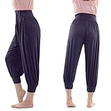 Krosta(クロスタ) ヨガパンツ レディース 7分丈 [ウエストゴム ポケット付き] ゆったり サルエル フリーサイズ 全18色 (ネイビー)