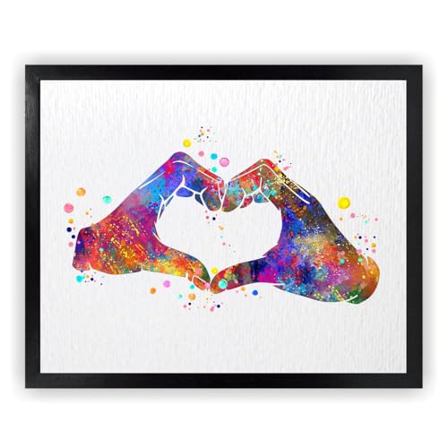 Dignovel Studios 8X10 Unframed Heart Hand Gesture Love Symbol Sign Language Peace Love Family Watercolor Art Print Poster Wall Hanging Decor DN855