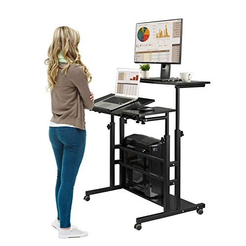 SIDUCAL Mobile Standing Desk, Rolling Ajustable Computer Desk, Mobile Computer Workstation Adjustable Desks for Home Office for Stand Up, Black - Thumbnail 4