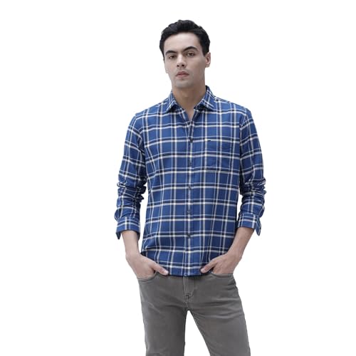 Image of BASICS 100% Cotton Checked Shirt for Men | Slim Fit | Everyday Smart Casual Wear | Full Sleeve