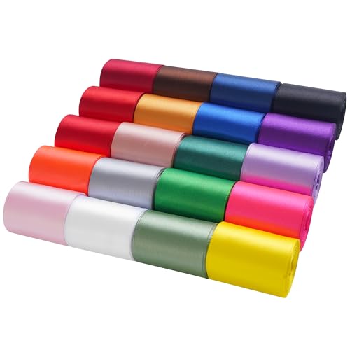 LIUYAXI Rainbow Satin Ribbon 2 Inch x 20 Rolls Total 100 Yards Colorful Ribbon Perfect for Gift Wrapping Flower Bouquets Hair Bows Making Wedding Decor Christmas