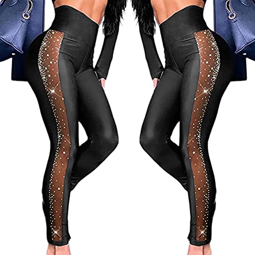 Image of Women's Sexy See Through Sheer Mesh Pants Leggings High Waist Casual Sweatpants Tights