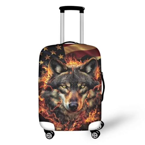 Mumeson Travel Luggage Cover, Wolf American Flag Print Luggage Cover Suitcase Protective Case Cushion Trolley Case Luggage Protector Cover Fit Size 18 19 20 21 inch