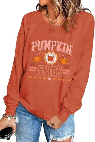 BOMYTAO Chemise à épices citrouille pour femme, chandail de Thanksgiving avec motif citrouille Hello Fall Season Top, Orange, X-Large