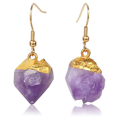JDGEMSTONE Amethyst Dangle Gold Earrings n Healing Gemstone Drop Hook Earrings Birthstone Crystal Earrings Gifts for Women Cover