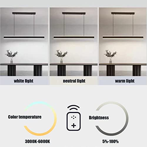 Lampada a sospensione a LED Tavolo da pranzo Lampada a sospensione Design moderno lineare Lampadario da soggiorno dimmerabile (3000K-6000K) con telecomando Lampada da soffitto regolabile in altezza