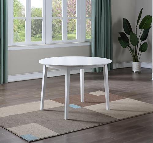 Steve Silver Co Drop-Leaf Antiqued White Round 42\" Leaves for Space-Saving Dining Table, 42 x 42 x 30