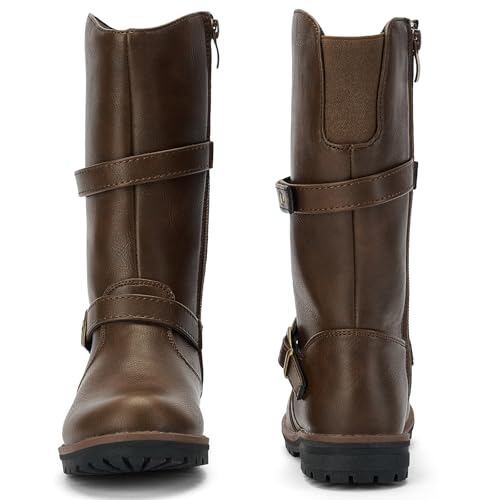 TZJS Girls Knee High Boot Lightweight Buckle Fashion Girls Riding Boots Kids Side Zipper Faux Fur Lined Water Resistant Warm Winter Shoes for Toddler/Little Kid3