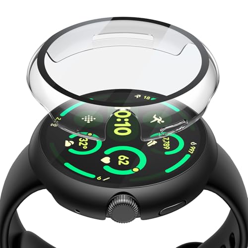 Image of Misxi 2-Pack Hard PC Screen Protector Case Compatible with Google Pixel Watch 3 (2024) 45mm, Easy Installation Lightweight Ultra-thin Protective Cover for Pixel Watch 3, 1 Black + 1 Transparent