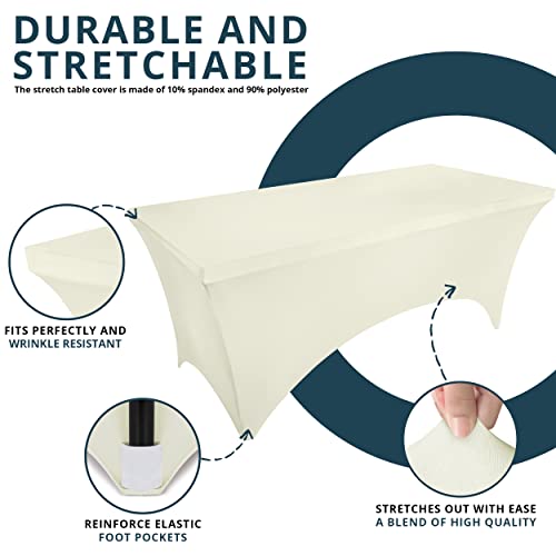 image for Utopia Kitchen Spandex Tablecloth 2 Pack [8FT, Ivory] Tight, Fitted, W